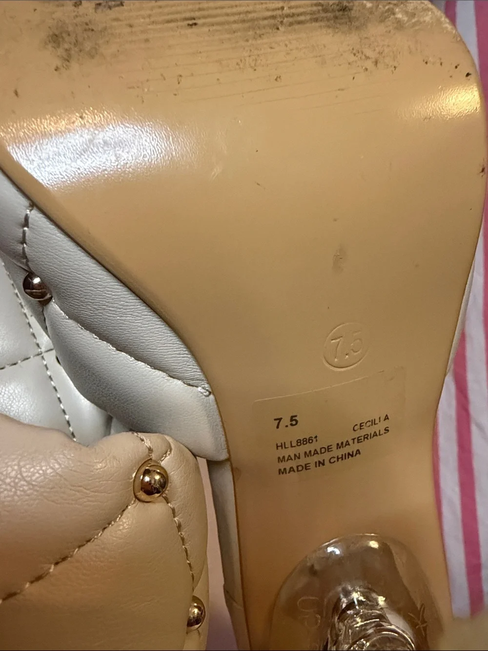 Cape Robbin Quilted Stud Mule in Cream and Gold